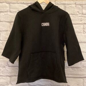 Combo Boxing New Med Hoodie Women’s Raw Hems Cropped Arms Black Boxy Pullover